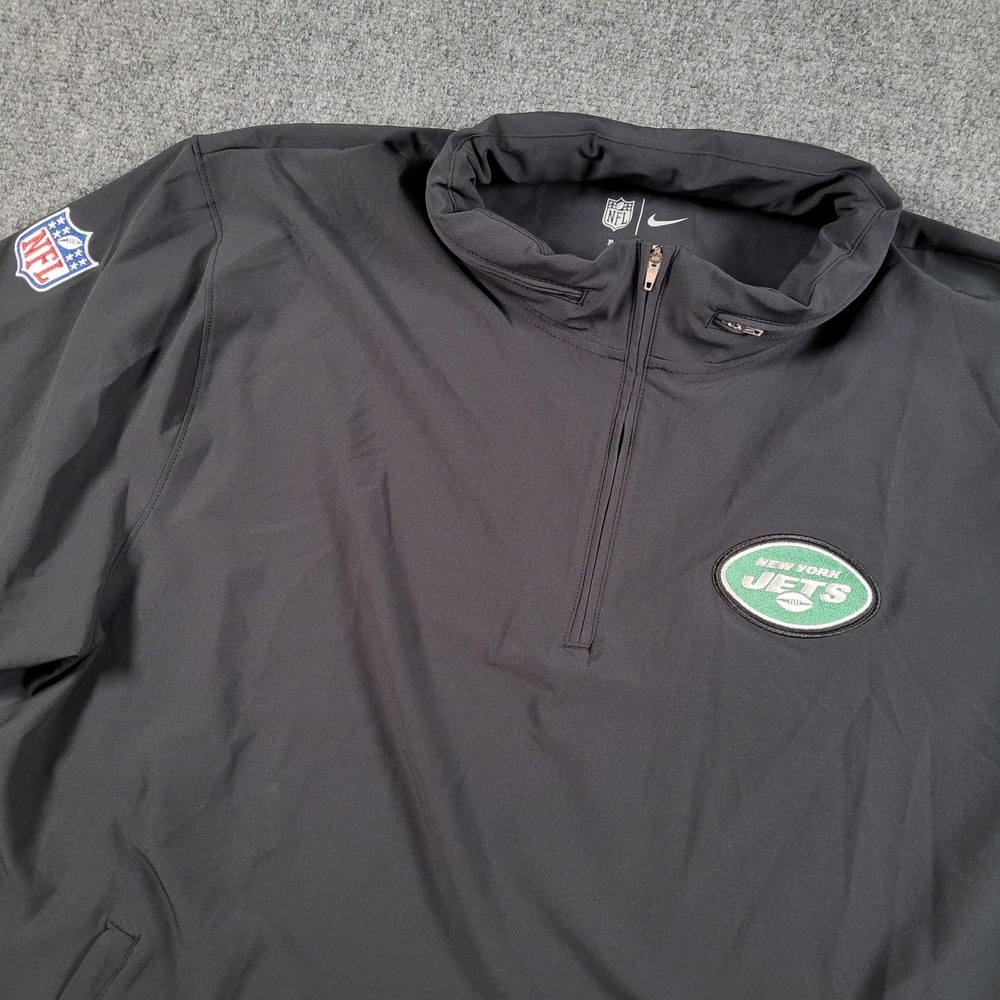 New York Jets Windshirt Mens XL Black Packable Hood Pullover NFL Football Nike‎